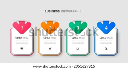 Vector Infographic Label Design Template with Square, Arrows, Icons and 4 Numbers for Presentation
