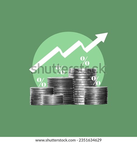 inflation, sales increase, money, inflation, price increase, currency, vat, increase effect, performance, coins, growing money, concept, collage art, photo collage Royalty-Free Stock Photo #2351634629