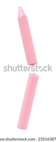 Pink crayons isolated on white background, broken colored sticks