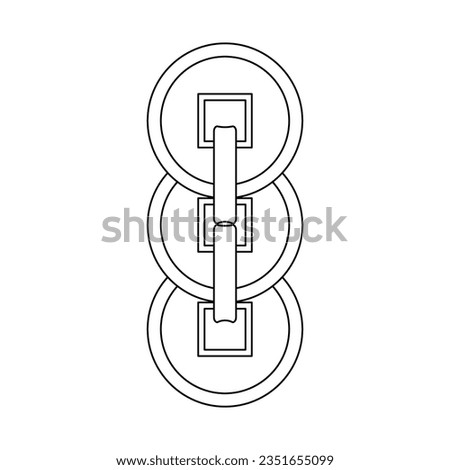 Three Lucky Chinese Coin Outline Icon Illustration on White Background