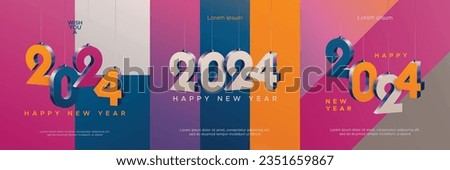 Happy new year 2024 with 3D hanging number on modern colour background. 2024 new year celebration Royalty-Free Stock Photo #2351659867