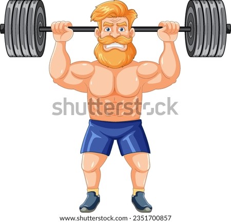 A hipster muscular man with a beard and mustache is weight lifting
