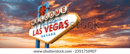 Welcome to Fabulous Las Vegas Sign at sunset Royalty-Free Stock Photo #2351710907