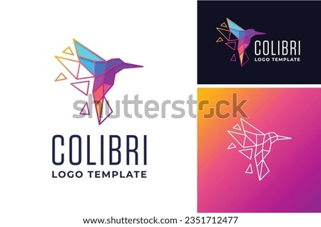 Modern colibri bird hummingbird with low poly colorful polygon style logo design Royalty-Free Stock Photo #2351712477