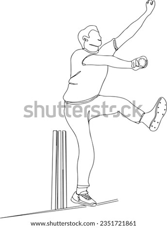 Dynamic One-Line Sketch: Illustration of Legendary Indian Fast Bowler in Action, One-Line Illustration of India's Fast Bowling Legend in Motion, cricket clip art, cricket plyar cartoon