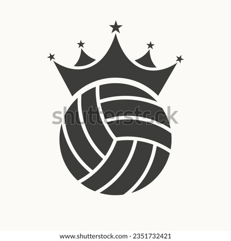 Volleyball Logo Design Concept With Crown Icon. Volleyball Winner Symbol