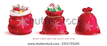 Christmas sacks elements set vector design. Christmas sacks in open, close and full of gifts elements and objects isolated in white  background. Vector illustration xmas gift sacks collection.
 Royalty-Free Stock Photo #2351735245