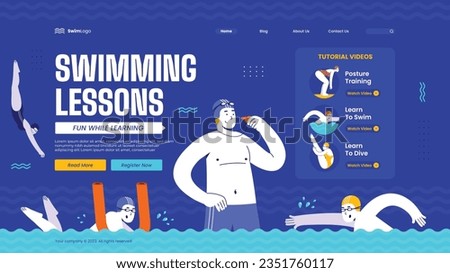 Children Swimming Lessons. swimming classes background. swimming training concept. Vector Illustration. Poster, Banner, Flyer, Template. social media post. Swimming lesson promotion poster. Coaching. Royalty-Free Stock Photo #2351760117