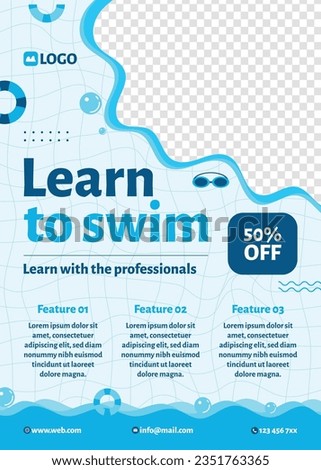 Children Swimming Lessons. swimming classes background. swimming training concept. Vector Illustration. Poster, Banner, Flyer, Template. social media post. Swimming lesson promotion poster. Coaching. Royalty-Free Stock Photo #2351763365