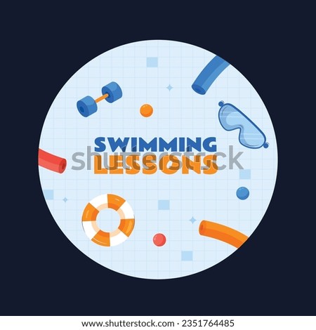 Children Swimming Lessons. swimming classes background. swimming training concept. Vector Illustration. Poster, label, Sticker, Template. social media post. Swimming lesson promotion poster. Coaching.