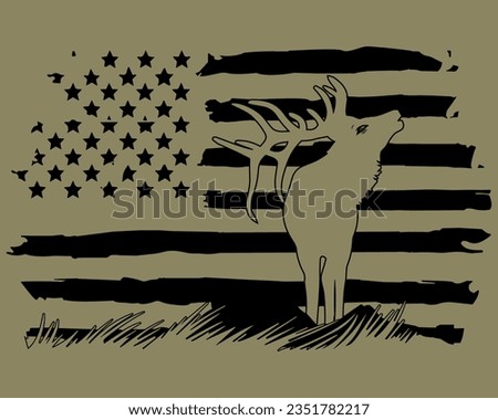 Deer on the background of the USA flag silhouette