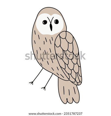 Cute hand drawn outlined owl. Forest bird. Perfect for t-shirt, apparel, cards, poster, nursery decoration. Vector Illustration