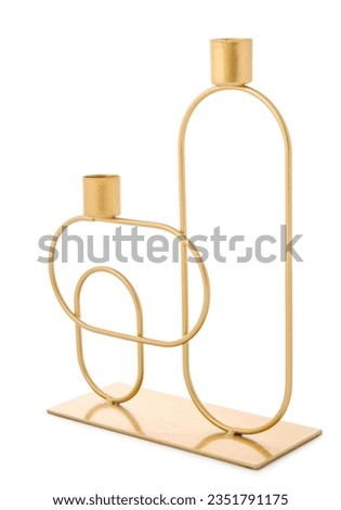 Stylish golden candlestick on white background Royalty-Free Stock Photo #2351791175
