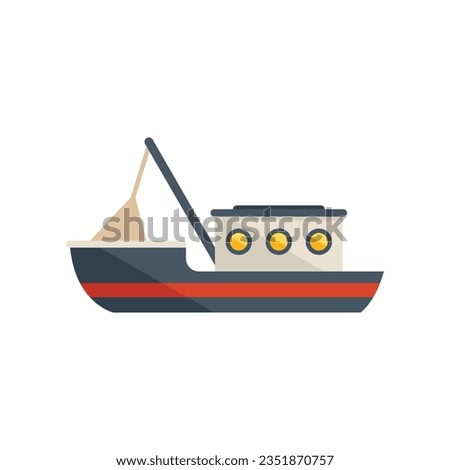 Fish vessel icon flat vector. Fishing boat. Sea trawler isolated