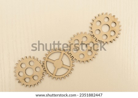 Cog wheels set. Pattern set of various mechanical gears. many big and small gear wheel, cogwheel isolated on white background. wooden sign.