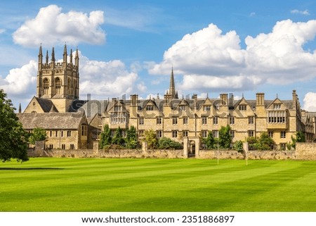 View to Merton College of Oxford University from the meadow. Oxford, England, UK