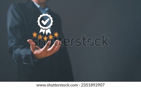 A corporate certificate of assurance is a document that provides a formal guarantee of client satisfaction, based on the results of a comprehensive evaluation of customer feedback and ranking. Royalty-Free Stock Photo #2351892907