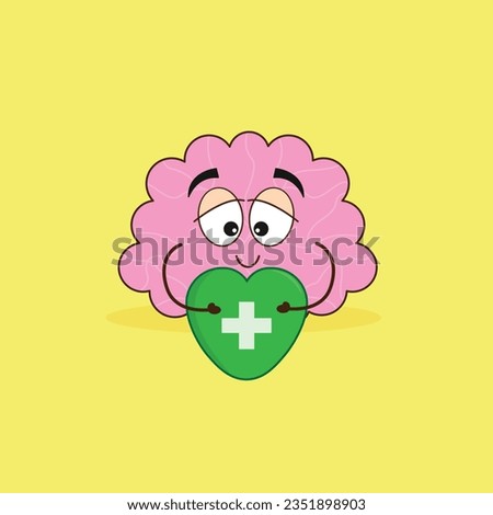 Cartoon brain character heart medical free vector for World Mental Health Day