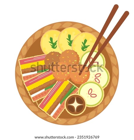 A basket illustration with various Korea pan fried food(Jeon). Royalty-Free Stock Photo #2351926769