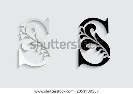 paper letter S. flower  letters. Vintage ornament initial Alphabet. Logo vector  Royalty-Free Stock Photo #2351930359