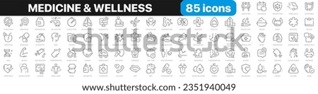 Medicine and wellness line icons collection. Ambulance, hospital, medicine, anatomy icons. UI icon set. Thin outline icons pack. Vector illustration EPS10