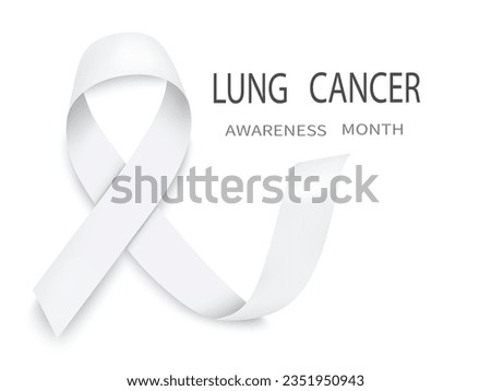 Lung cancer awareness white ribbon vector illustration isolated on transparent background. Realistic vector white silk ribbon with loop.Poster design.