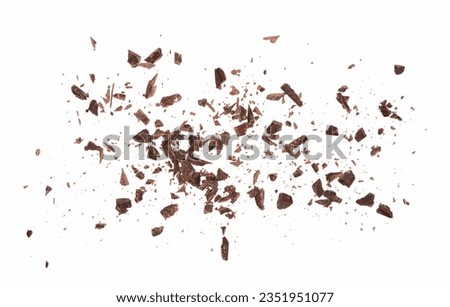 Pile chopped, milled chocolate isolated on white, top view Royalty-Free Stock Photo #2351951077