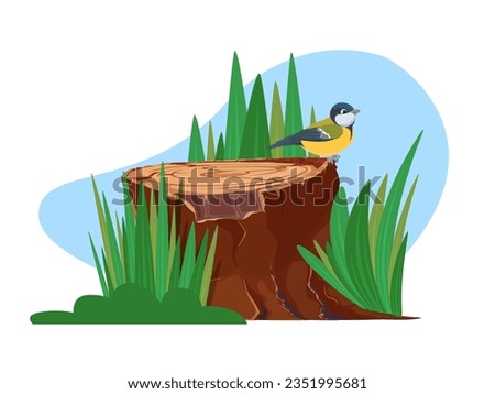 Hand-drawn cartoon tree stump for outdoor background. Freehand flat style. Organic forest icon for kids. Cute vector illustration for wildlife children's books. Royalty-Free Stock Photo #2351995681