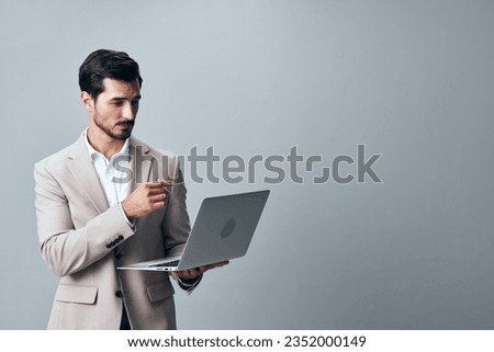job man smiling copyspace business notebook internet laptop computer freelancer suit