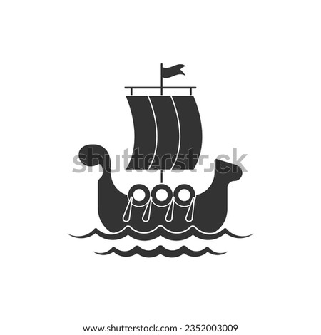 Wooden Viking Ship Icon Vector Design.