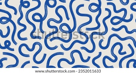 Brush, marker drawn bold doodle lines seamless pattern. Abstract modern geometric curved wavy ornament background. Royalty-Free Stock Photo #2352011633