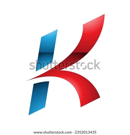 Red and Blue Glossy Italic Arrow Shaped Letter K Icon on a White Background