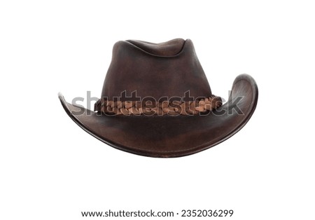 old leather brown cowboy hat isolated on white background Royalty-Free Stock Photo #2352036299