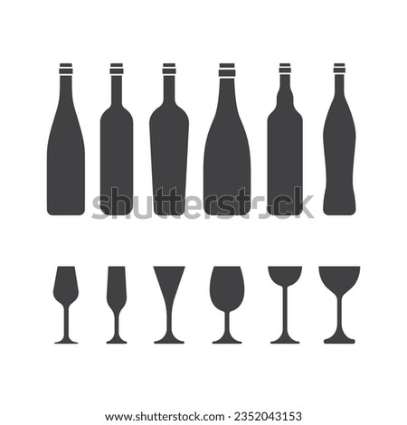Wine Glasses And Wine Bottle Icon Set Vector Design. 
