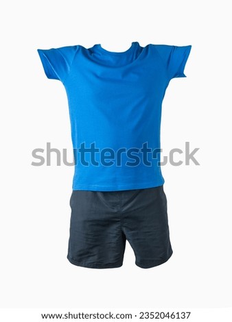 men's dark blue sports shorts and blue t-shirt isolated on white background.comfortable clothing for sports