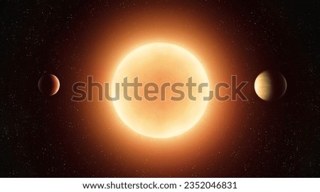 Star system with two planets. Exoplanets Orbit Sun-Like Star. Distant planetary system. Royalty-Free Stock Photo #2352046831