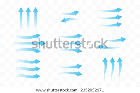 Arrows indicating the direction of fresh air. Vector icons