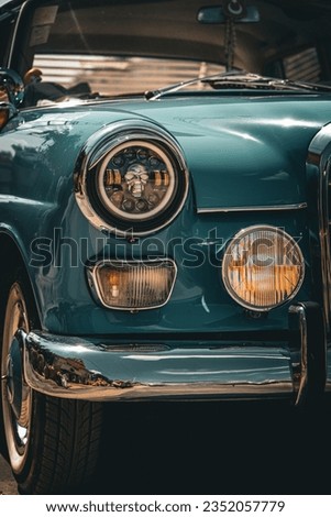 Blue classic car, old car, car Royalty-Free Stock Photo #2352057779