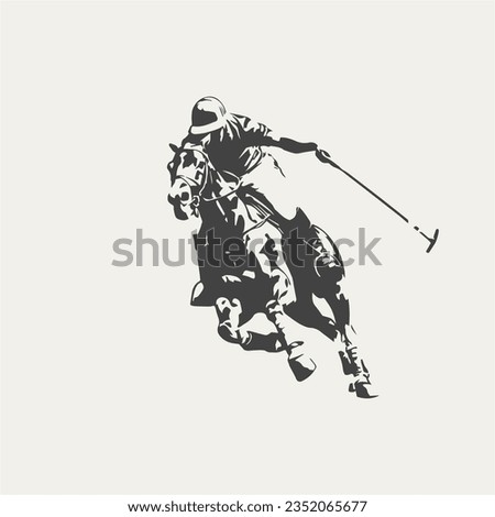 Polo player and horse in a match, vector silhouette Royalty-Free Stock Photo #2352065677