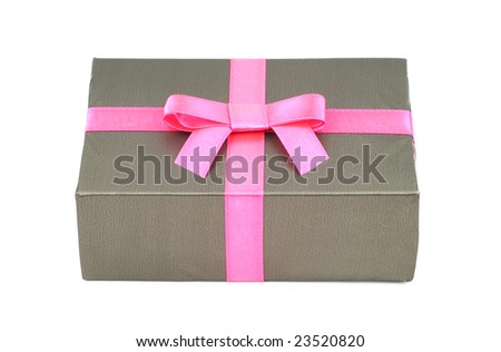 Photo of gift box crossing of pink line isolated over white