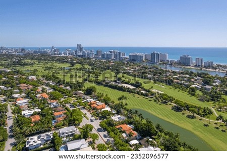Aerial view over golf course in Miami Beach