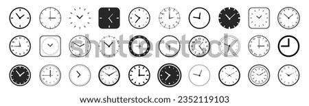 Clock icon set. Vector Time and Clock symbol collection. Black silhouettes in flat style. Vector illustration Royalty-Free Stock Photo #2352119103