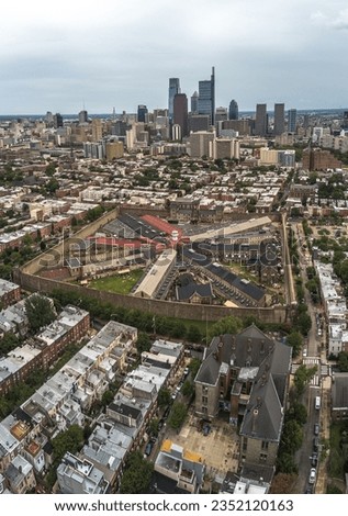 Aerial drone shot over Philadelphia