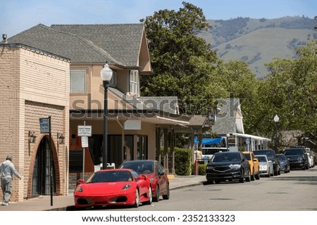 Afternoon sun shines of the historic urban core of downtown Danville, California, USA. Royalty-Free Stock Photo #2352133323
