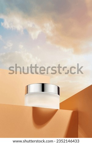 Look up at the sky at dusk Skin care products face cream transparent Royalty-Free Stock Photo #2352146433