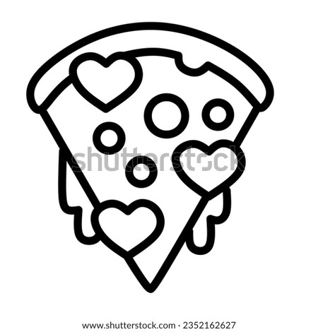 Slice pizza with love topping isolated in white background. Pizza flat line icon.