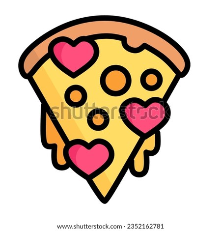 Slice pizza with love topping isolated in white background. Pizza flat line icon.
