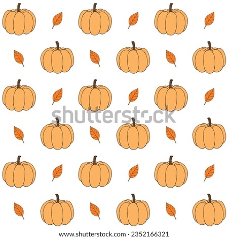 Vector seamless pattern of colored hand drawn sketch doodle pumpkins and leaves isolated on white background
