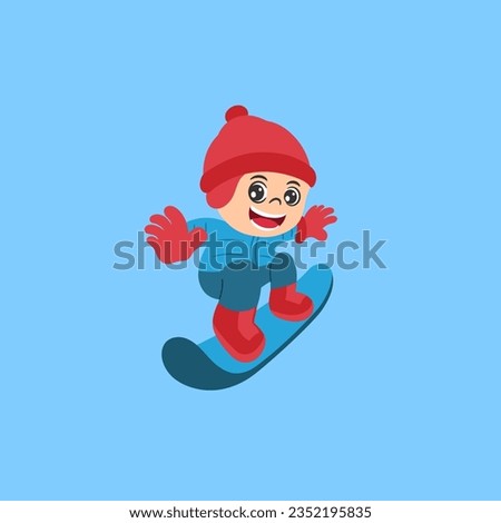 cute boy playing snowboarding cartoon Royalty-Free Stock Photo #2352195835