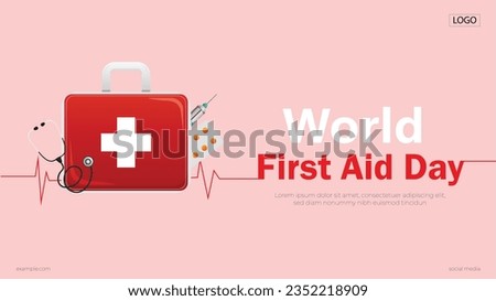 Vector illustration for World First Aid Day with kit and background Royalty-Free Stock Photo #2352218909